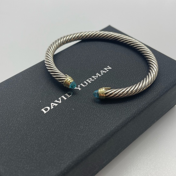 David Yurman Classic Cable Bracelet with 14K Yellow Gold and Blue Topaz, 5mm - Picture 9 of 11